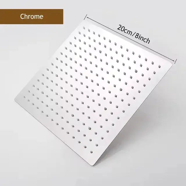 Chrome square rainfall shower head, 8in wide (20cm), high-pressure large-flow bathroom fixture