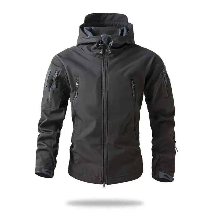 Lurker Shark Skin soft-shell tactical jacket, men's black waterproof hooded coat with zip pockets