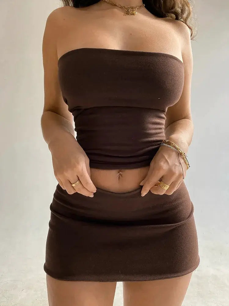 Dulzura Women Spring 2025 Tube Top And Mini Skirt Set Two Piece