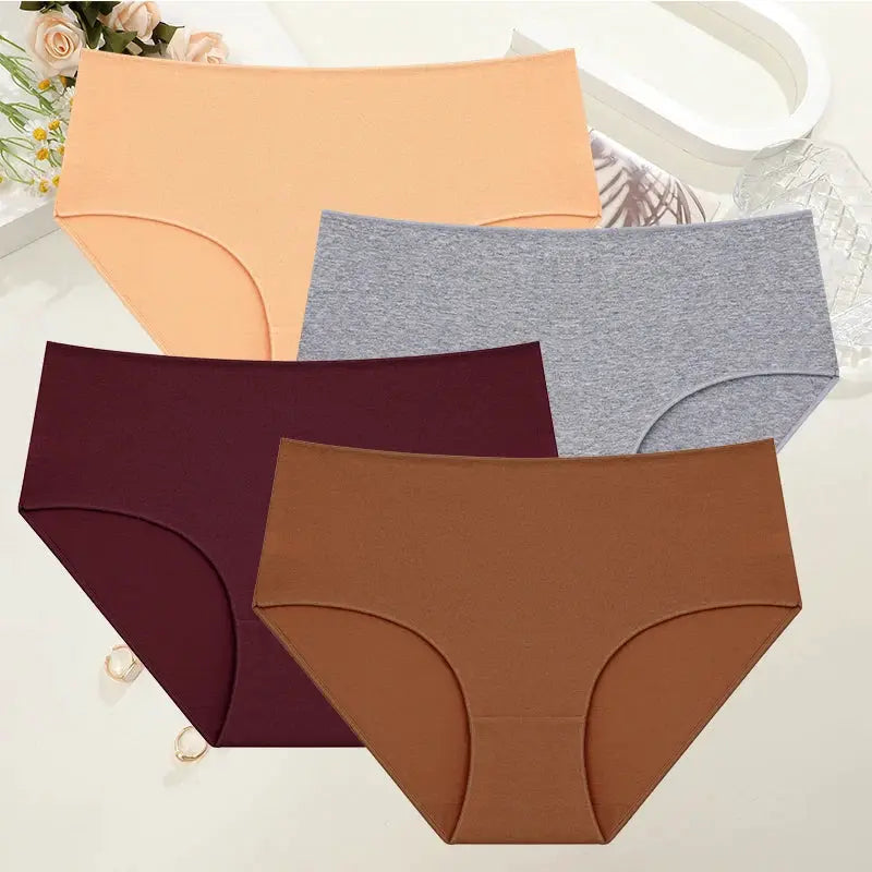 4-pcs set high-waist cotton seamless panties by Simples Market in assorted colors plus size S-2XL