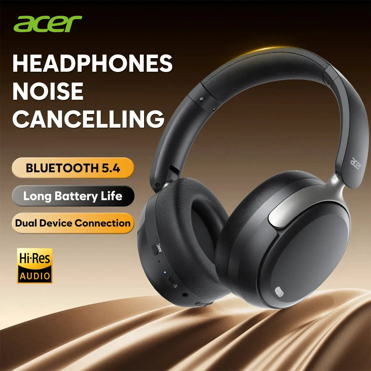Acer ANC Wireless Headphones Noise Cancelling Over Ear Bluetooth Headset With 40mm Driver And Hi Res Spatial Audio