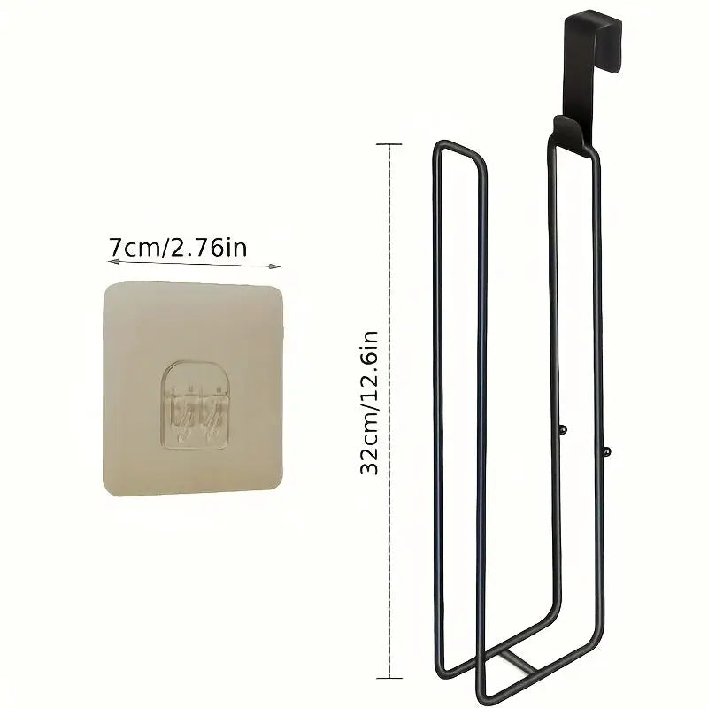 Self Adhesive Black Iron Toilet Paper Holder With Towel Bar No Drill Wall Mount Bathroom Storage