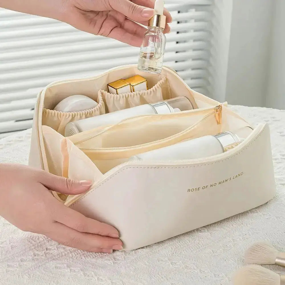 Luxora Makeup Organizer Premium PU Leather Travel Cosmetic Bag With Large Interior For Easy Access And Secure Storage