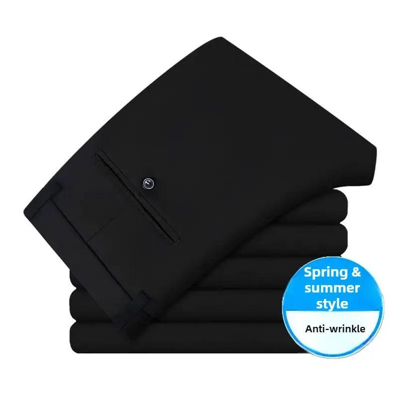 Simples Market men's black elastic-waist dress pants, wrinkle-resistant office trousers, stack of four