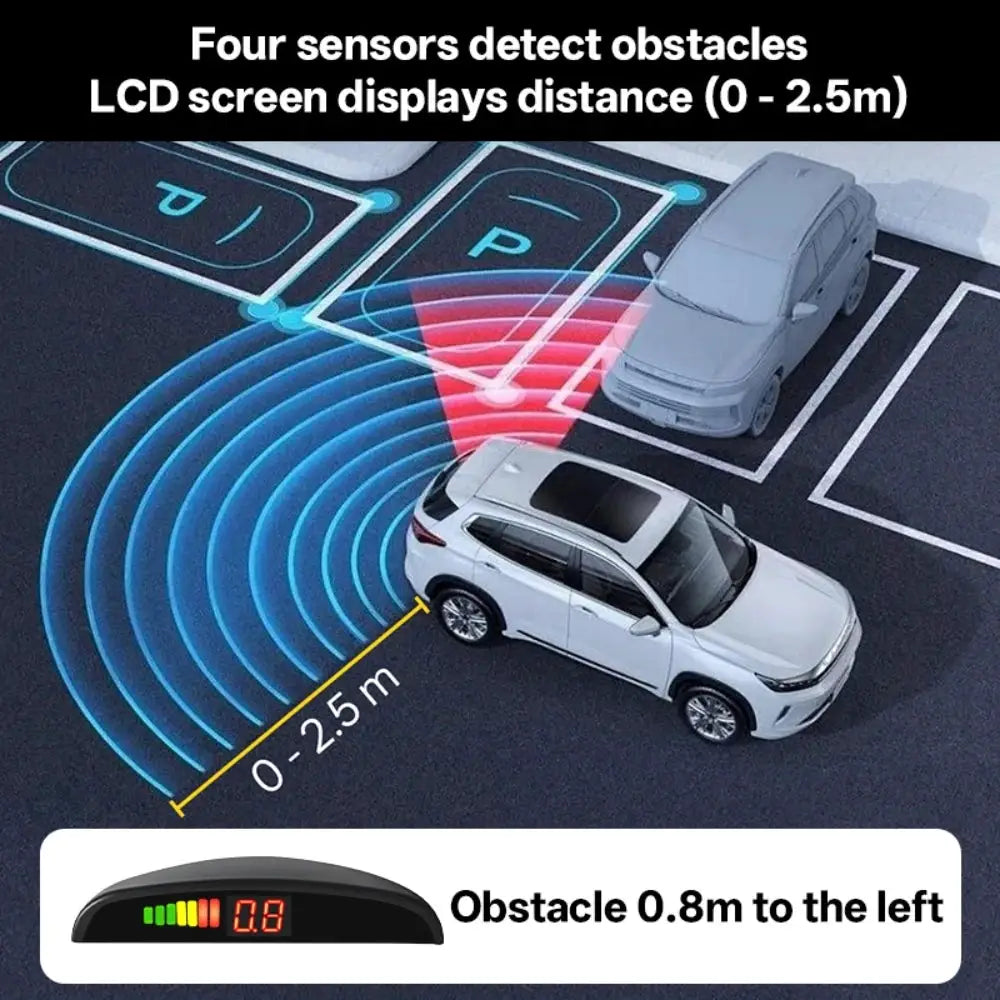 Hippcron car LED parking sensor kit with 4 sensors, LCD distance display, 8-color LED indicators by Simples Market