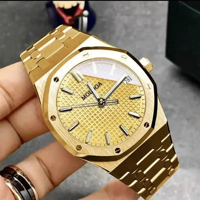 Men's watch, gold-tone stainless steel with numberless grid dial and date window