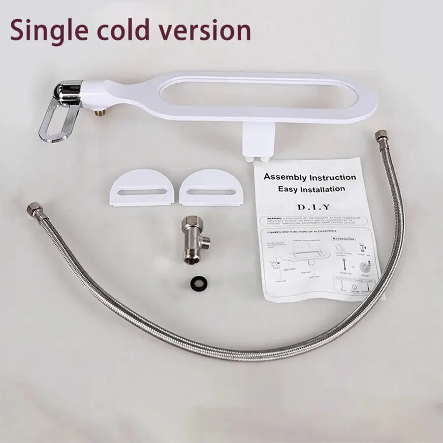 Simples Market Non-Electric Bidet kit with adjustable spray nozzle, white plastic body and stainless steel hose