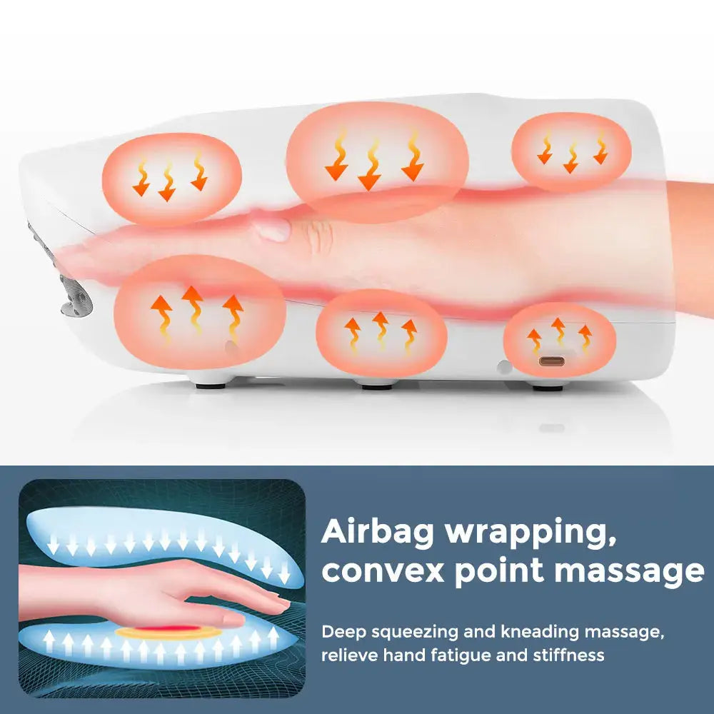 Simples Market Smart Airbag Hand Massager, white wireless massager with heat and kneading vibration for palm and fingers