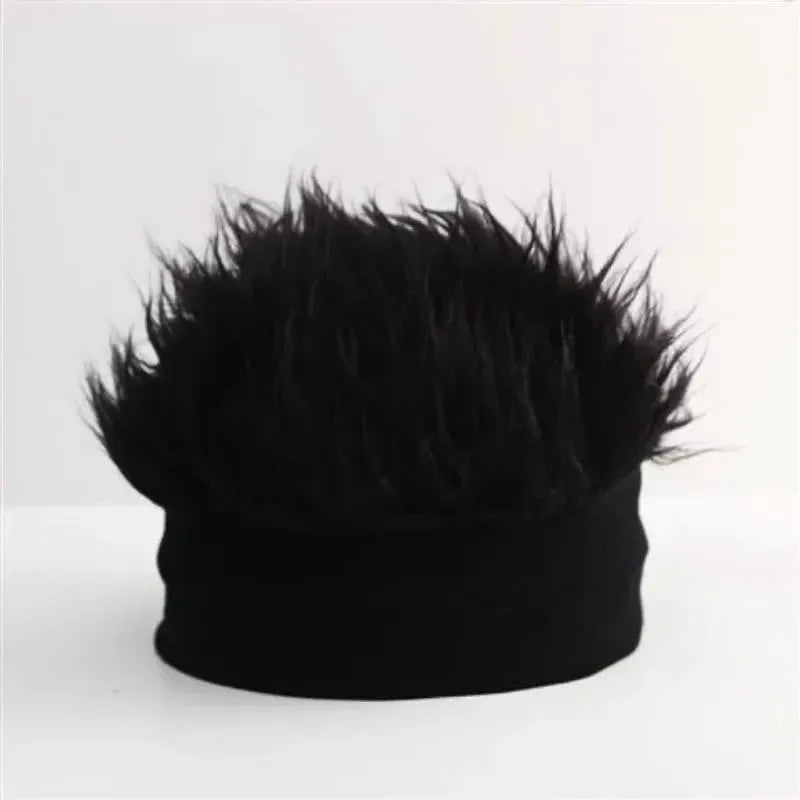 Simples Market hip-hop decorative cap wig, black knitted cap with fluffy fur top