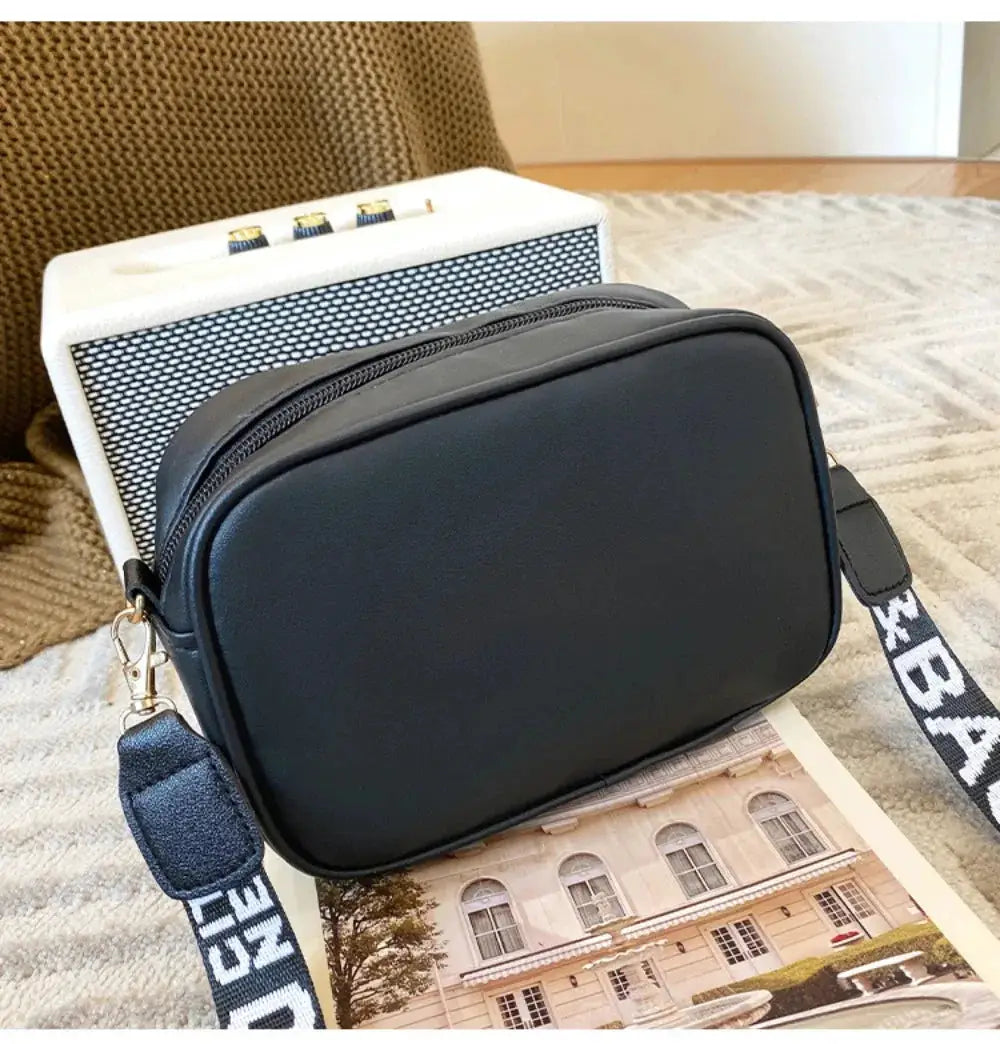Shoulder bag black PU leather with crossbody strap