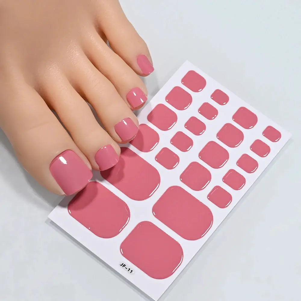 22tips toe nail sticker wraps pink solid-color full-cover nails by Simples Market