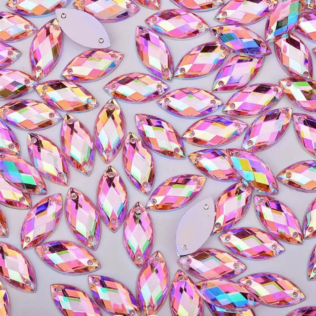 50 Horse Eye Hand Sewn Diamonds AB Series 6x12mm Double Hole Acrylic Water Diamonds For DIY Wedding Shoes