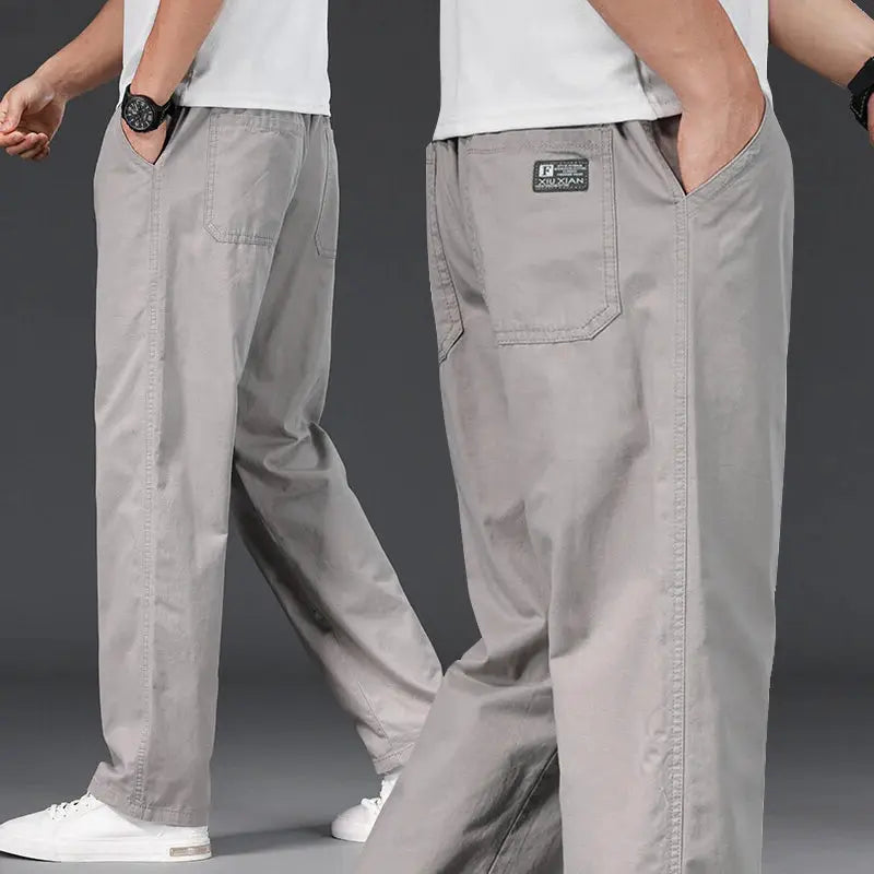 Big Size Mens Casual Cotton Trousers With Elastic Waist Drawstring Sweatpants Jogger Pants For Summer And Spring