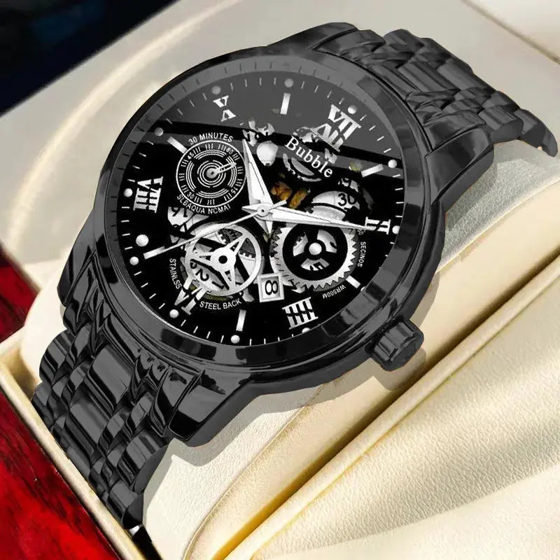 Uthai Mens Watch High End Light Luxury Versatile Quartz Wristwatch Waterproof Luminous Hollow Roman Dial