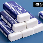 Simples Market 30-piece 2B eraser set; white rectangular erasers with blue packaging