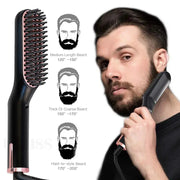 Beard straightener and brush by Simples Market, 2-in-1 black device with rose-gold accents, wet/dry