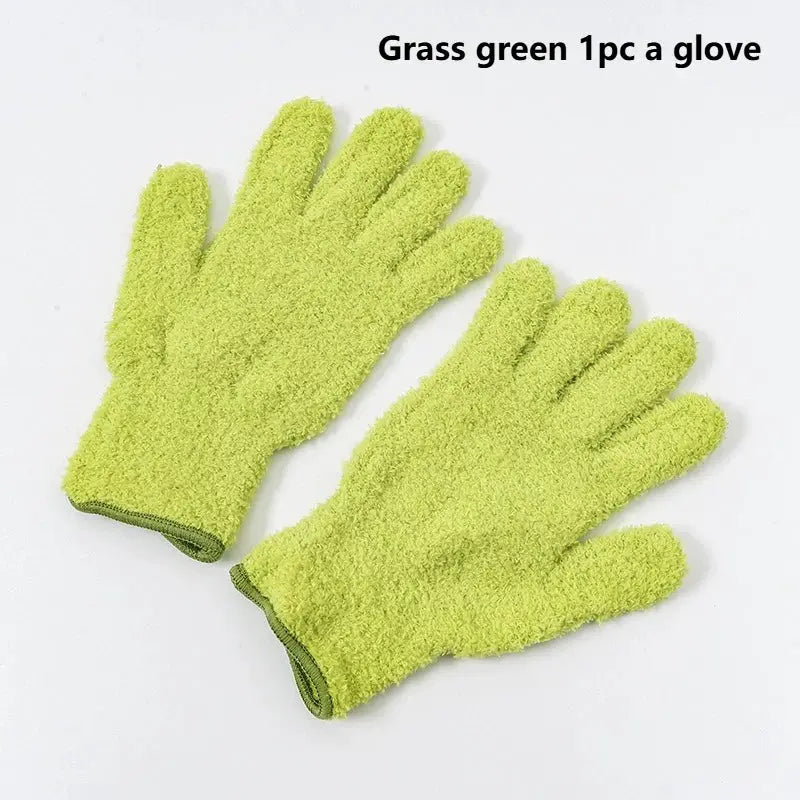 Simples Market grass-green microfiber dusting gloves, stretchy and breathable pair.