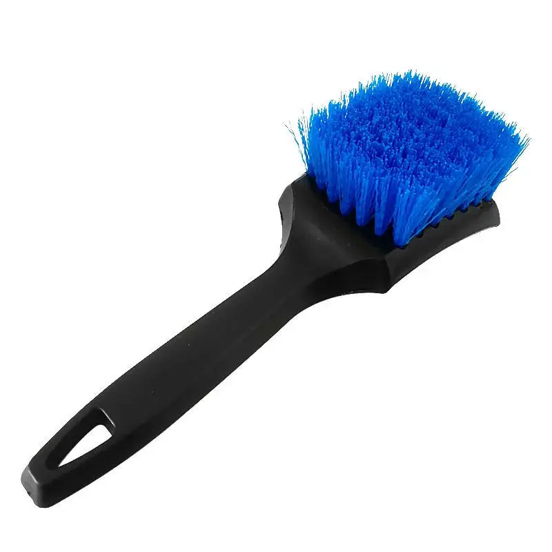 Tire rim brush with blue bristles and black handle