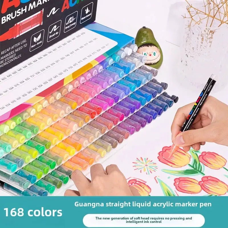 Simples Market 168-color waterproof acrylic marker pens with soft brush nib for glass, wood, metal, plastic, paper