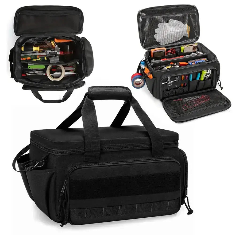 Simples Market high-capacity tool storage bag, black, water-resistant with padded base and carry handle