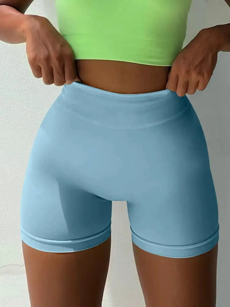 Women's yoga shorts by Simples Market, high-waisted, light-blue seamless hip-lifting fit
