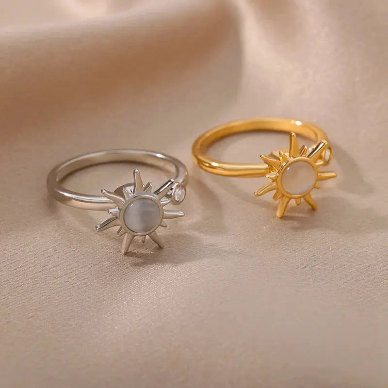 Anti Stress Anxiety Ring For Women Stainless Steel Sun Pendant Spinner Fidget Ring Gift Free Shipping