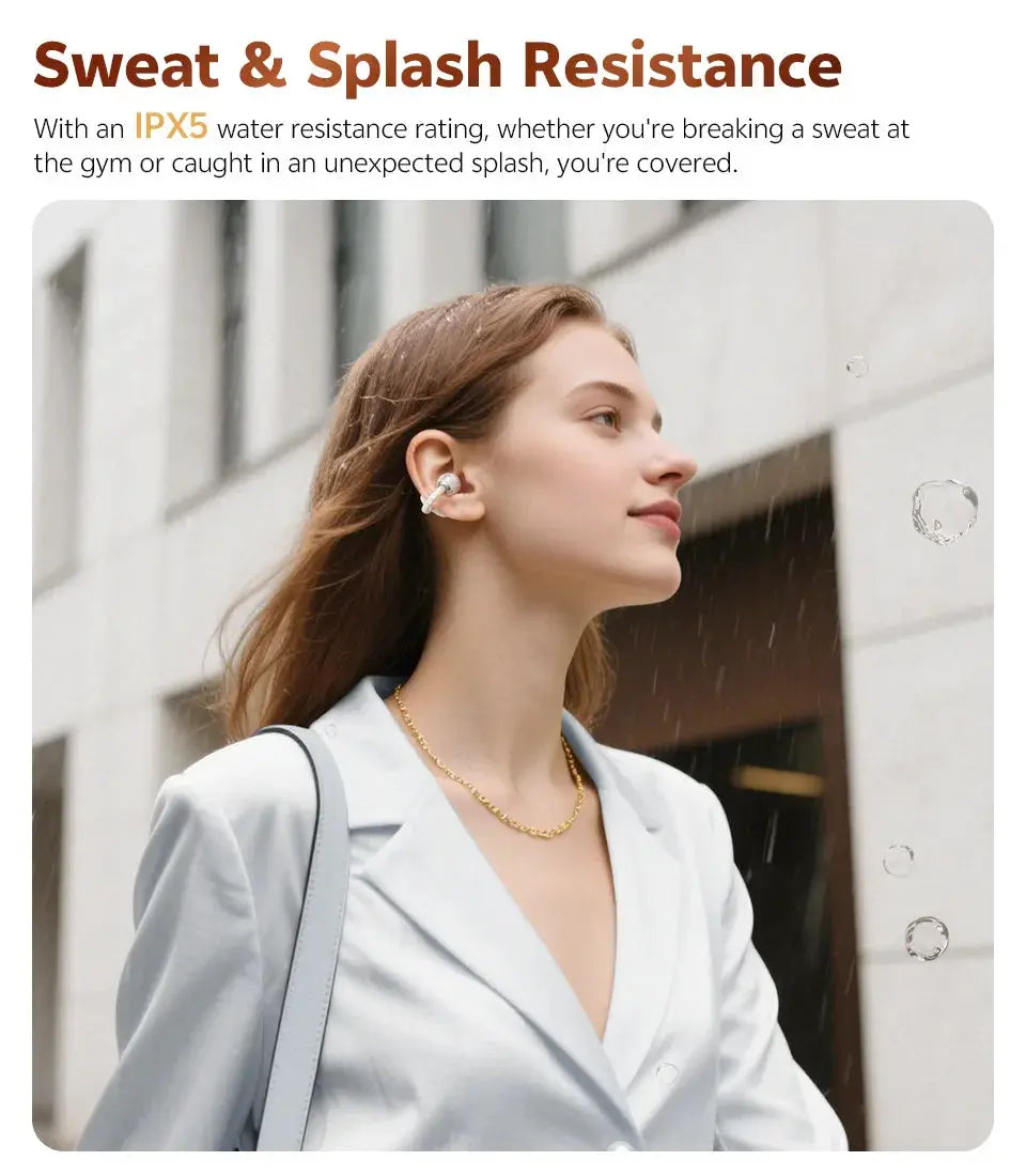 QCY Crossky C50 open-ear wireless earbuds, white clip-on sport earphones with Bluetooth 6.0