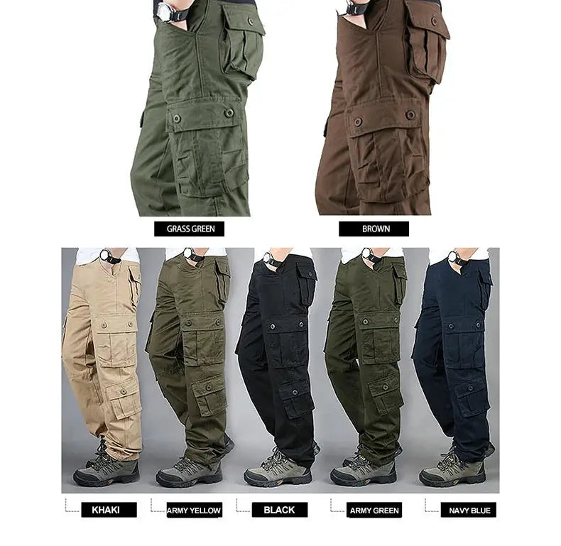 Men's tactical cargo pants in 7 color options, cotton outdoor work trousers by Simples Market.