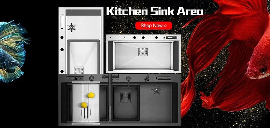 ASRAS Nano Black compact single-bowl kitchen sink with lifting faucet by Simples Market; six sink variants shown