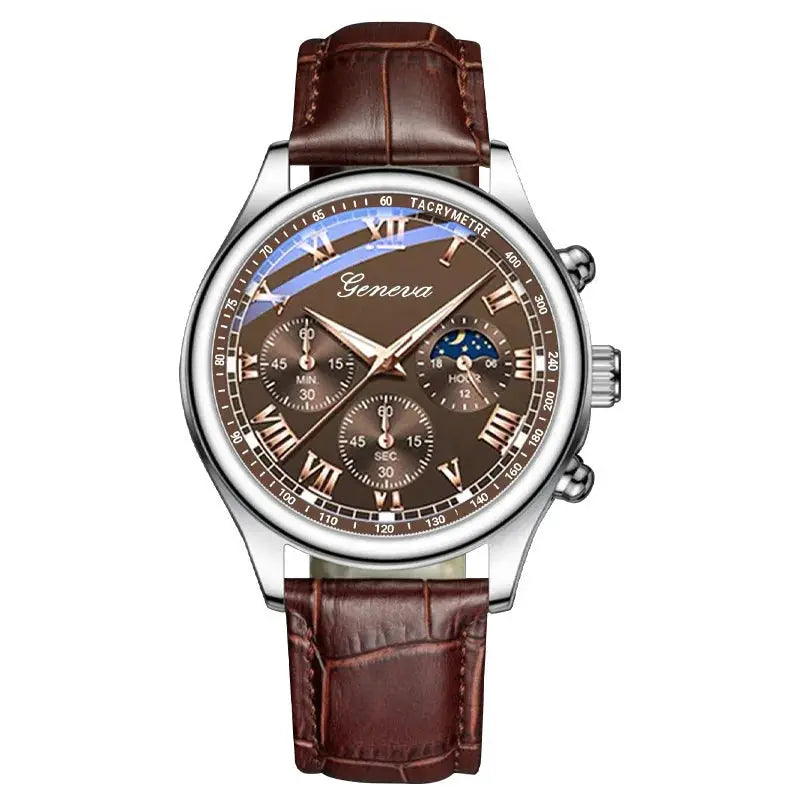 Mens PU Leather Strap Quartz Wristwatch With Stopwatch Durable Outdoor Casual Timepiece For Everyday Use