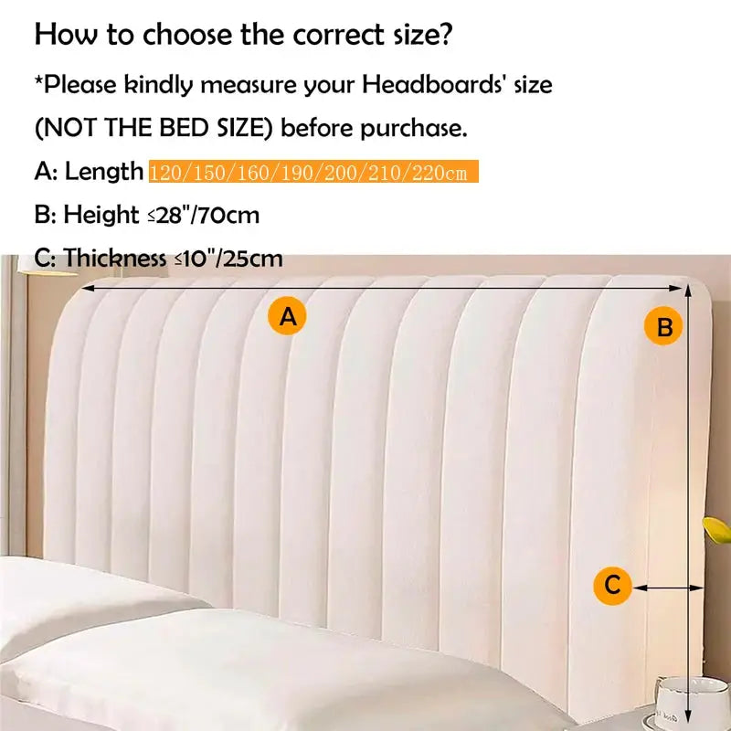 Queen-size stretch velvet headboard slipcover in cream for upholstered beds; dustproof headboard cover.