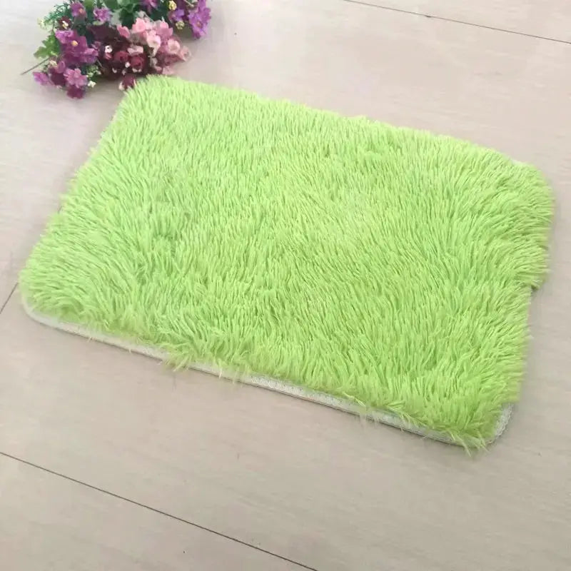 Lime green shag rug mat for kids, fluffy non-slip and machine washable