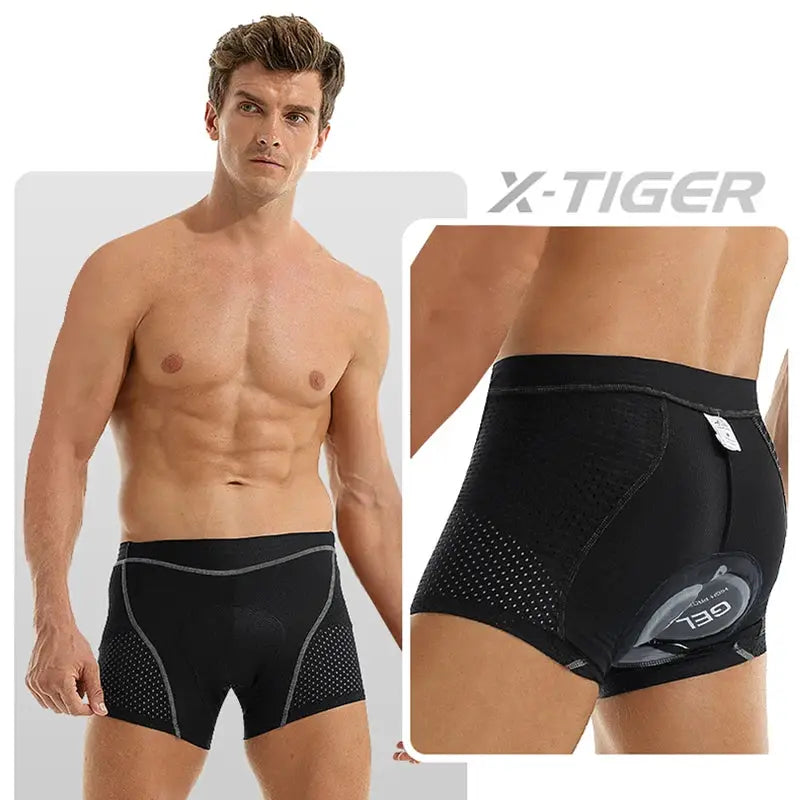 X-TIGER men's cycling underwear with 5D gel cushion, black MTB boxer shorts