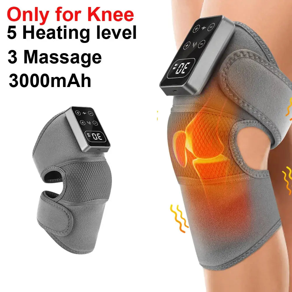 Simples Market electric knee massager with heating and vibration, gray neoprene knee pad and digital controller.