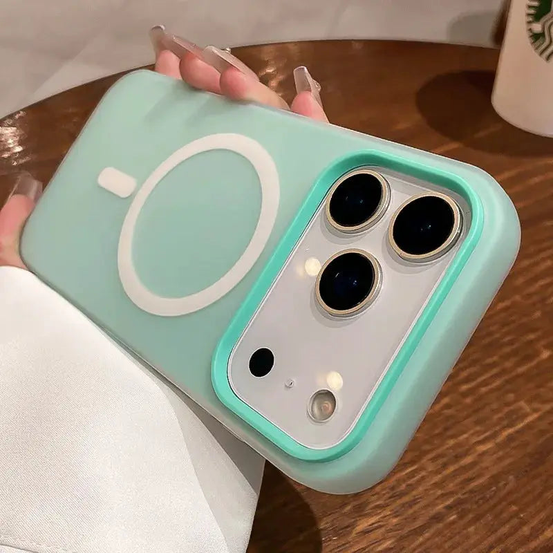 iPhone case by Simples Market, luxury 2-in-1 magnetic shockproof liquid silicone, mint green MagSafe bumper