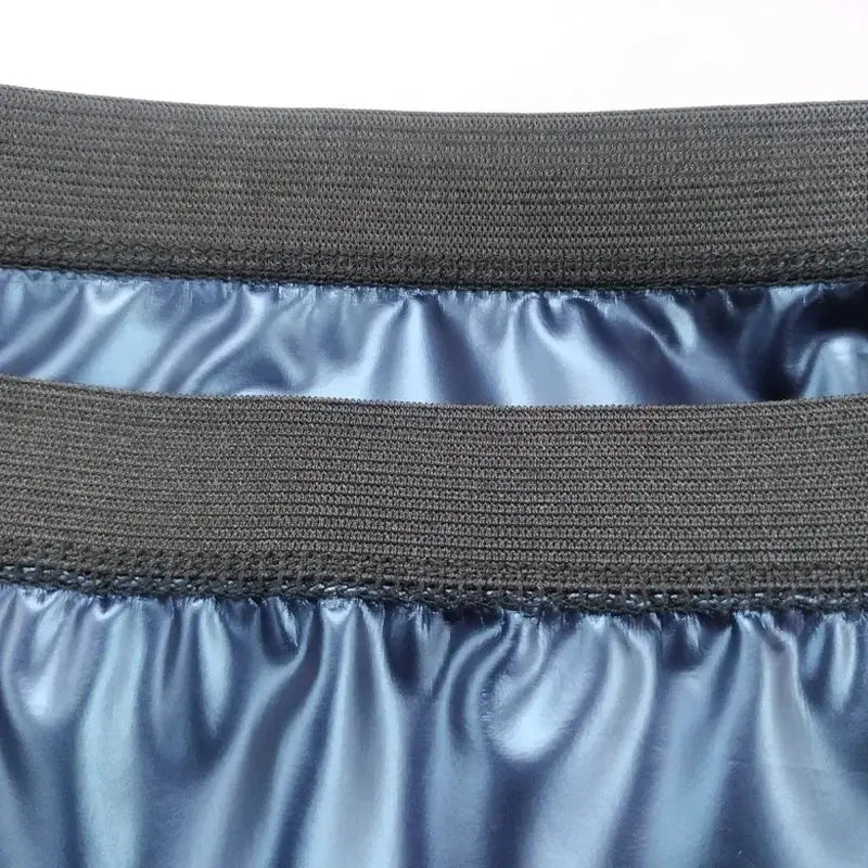 Men Slimming Body Shaper Sauna Sweat Belt waist trainer with black elastic bands and blue satin panels