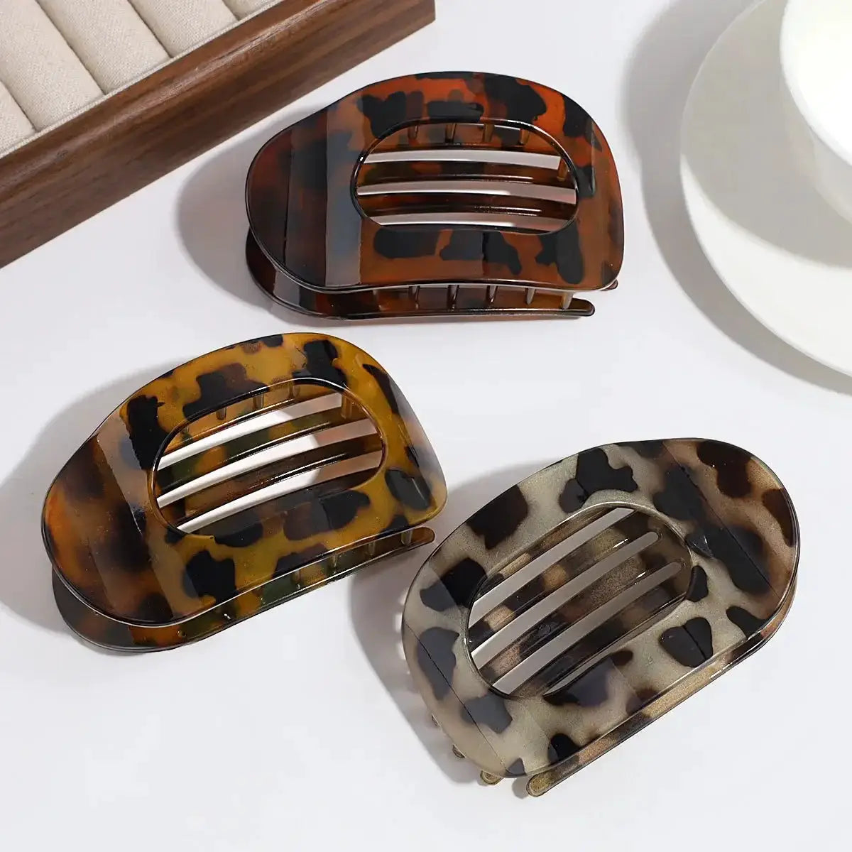 LuxeHair Oval Leopard Hair Claw Clip Curved Matte Acrylic For Secure All Day Hair Styling