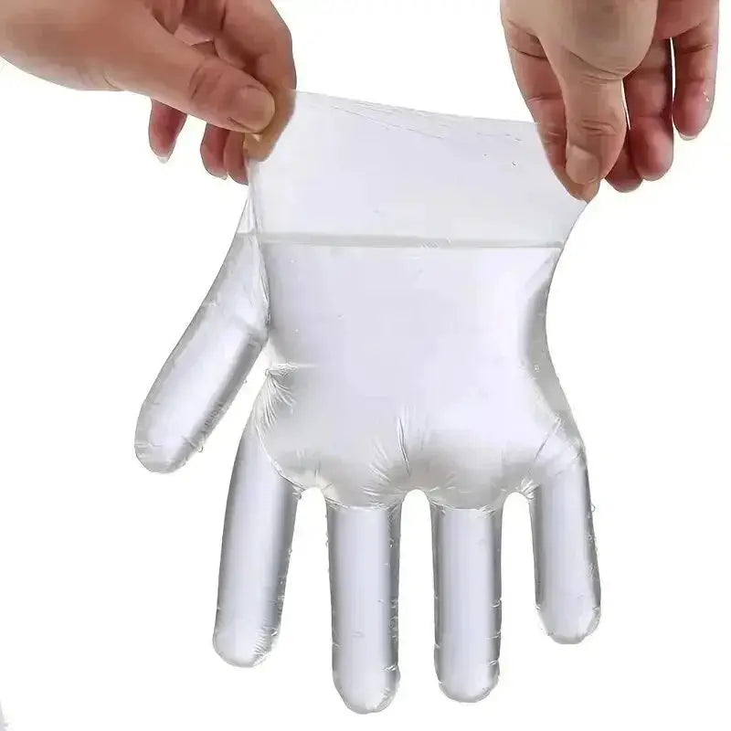 100-count clear disposable TPE gloves, five-finger design, waterproof and oil-proof for kitchen cleaning