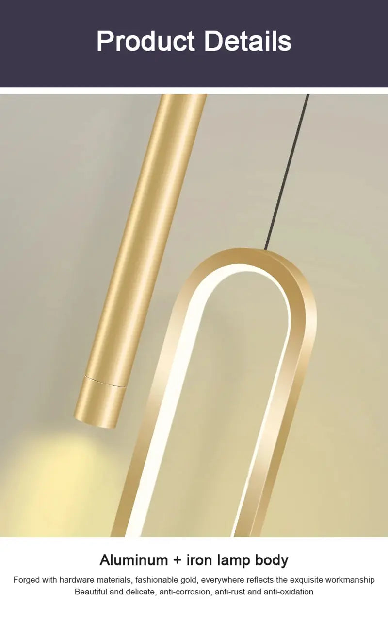 Nordic LED pendant light; gold aluminum and iron body, hanging lamp