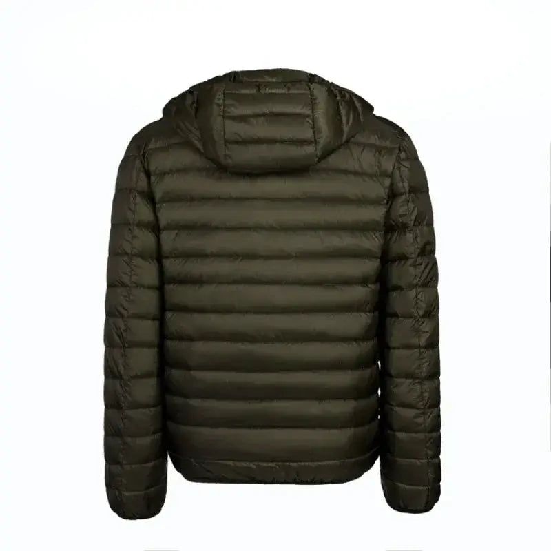 Down jacket Simples Market olive green hooded puffer with horizontal quilting