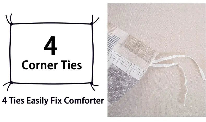 3pc patchwork duvet cover set with 1 duvet cover and 2 pillowcases, beige patchwork design, four corner ties.