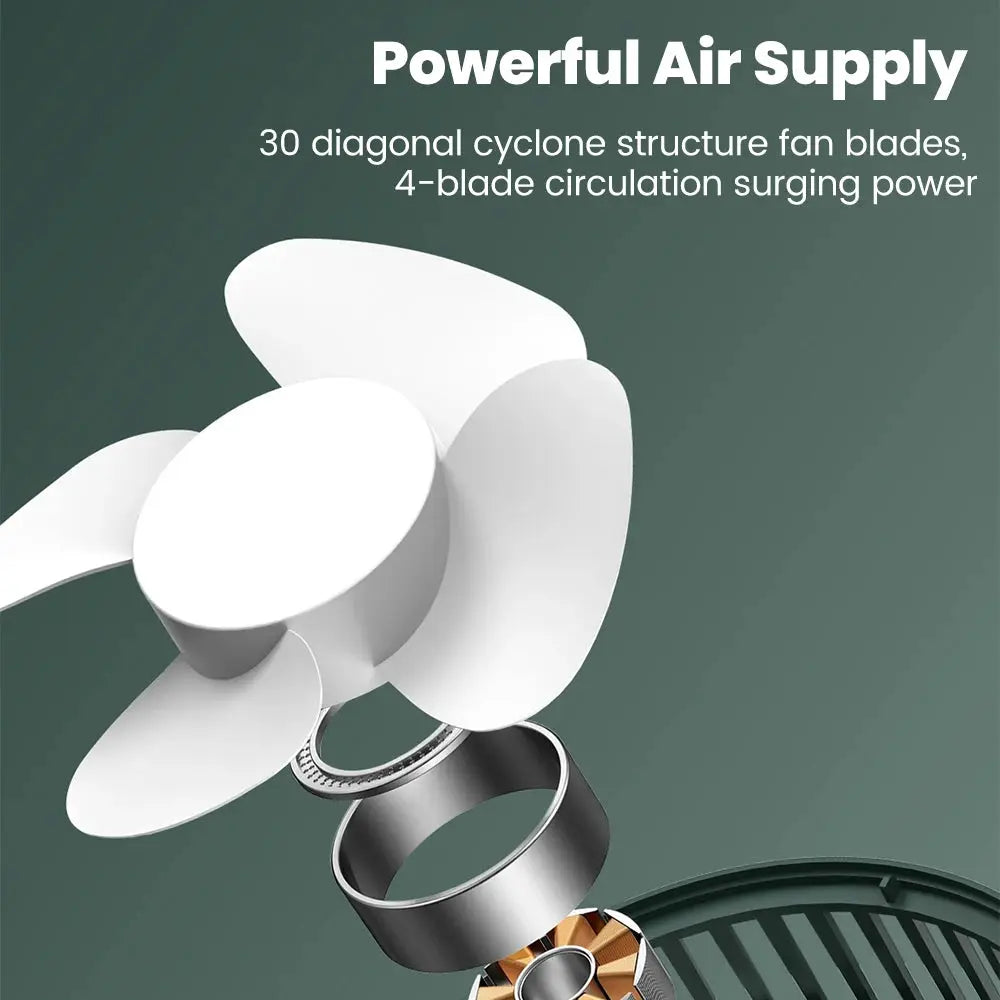 Mini USB rechargeable table fan by Simples Market; white, compact desk fan for dorms and offices.