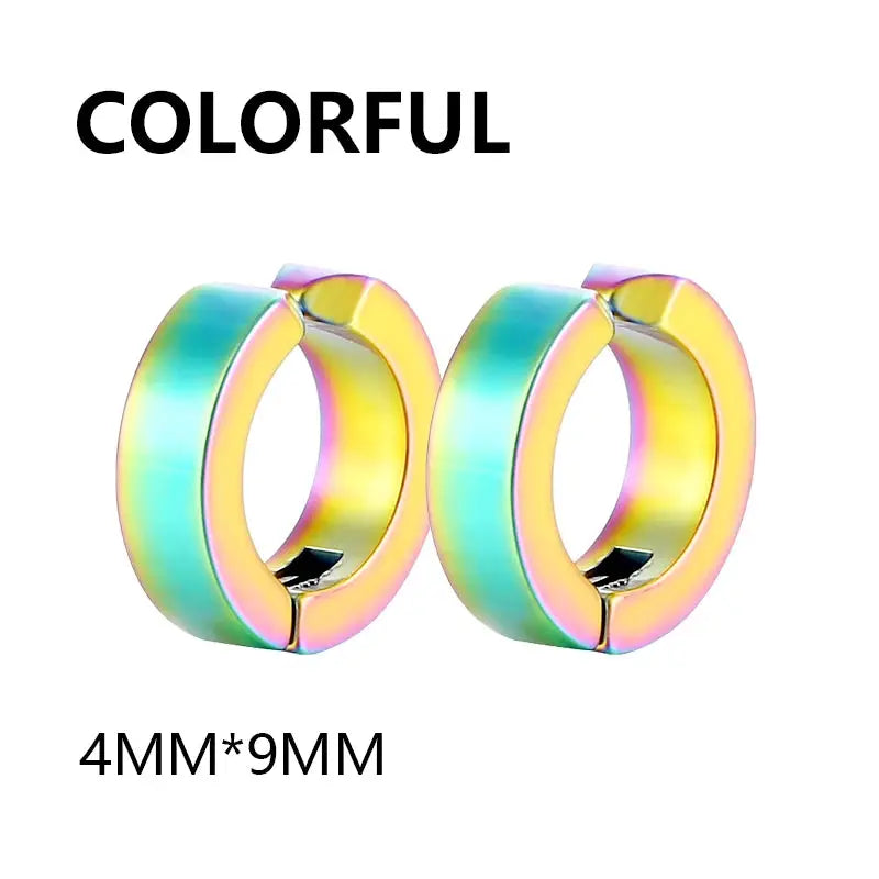 Stainless steel ear clip hoops, iridescent rainbow finish, 2 pcs, 4mm by 9mm
