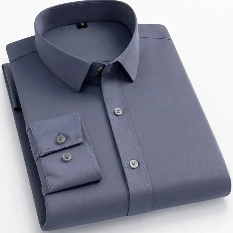 BAMBOOPLE non-iron purple men’s shirt, slim-fit dress shirt with long sleeves and button cuffs, no pocket