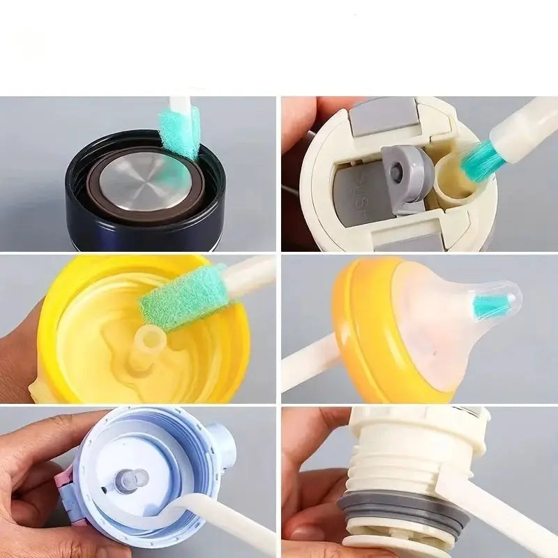 5/9-piece bottle and window cleaning brush set with green-bristle heads