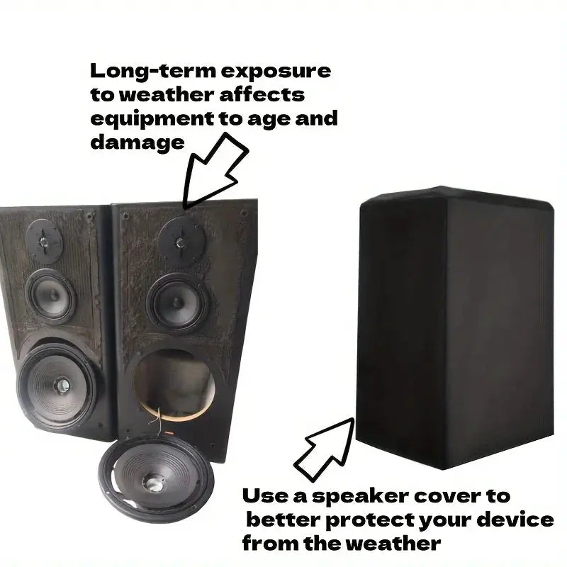 Speaker covers by Simples Market, durable black 210D Oxford cloth, water and dust resistant, multiple sizes.