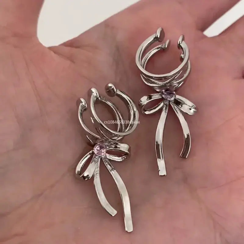 New Elegant Aesthetics Bow Knot Clip Earrings Non Piercing Ballet Ribbon Style Ear Clips For Women