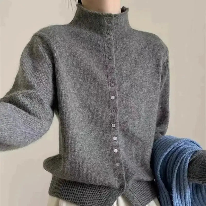 CozyWear Women's Standup Collar Cardigan Sweater Heavyweight Knit Single Breasted Autumn Outerwear