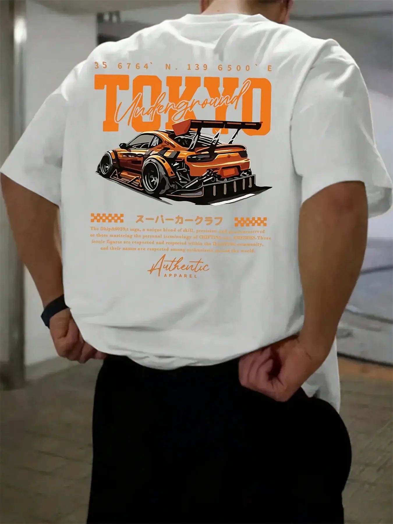 Mens Summer 100 Percent Cotton Casual Loose Fit T Shirt With Japanese Tokyo Pattern Print Round Neck Short Sleeve Top