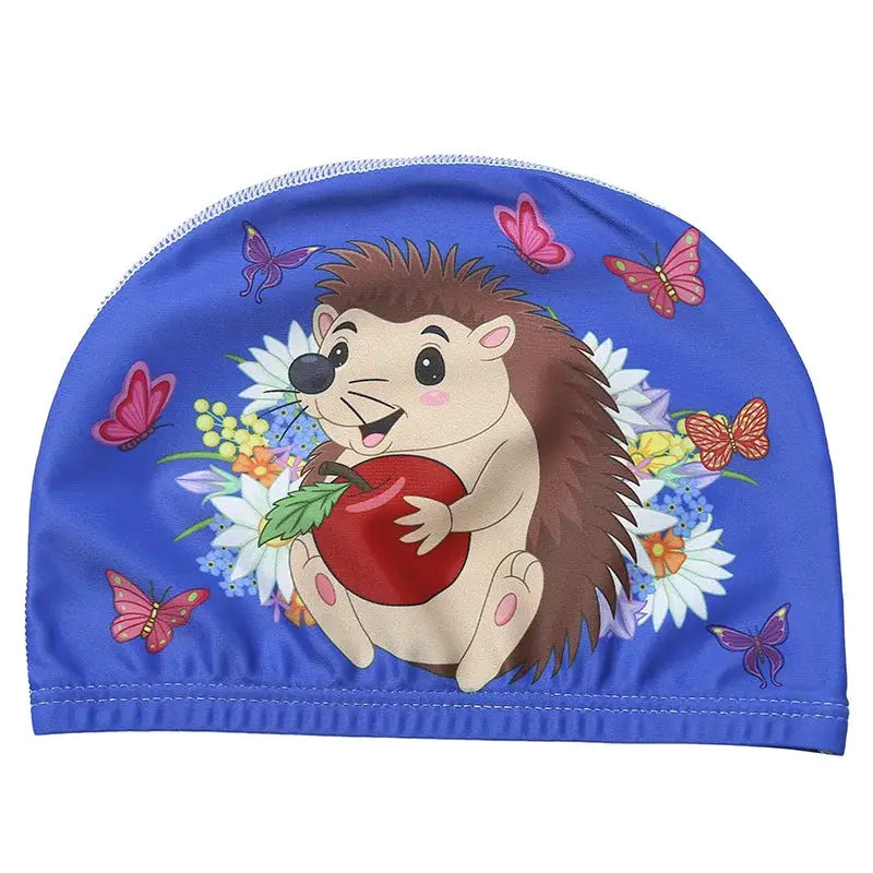 Kids Cartoon Swim Cap Elastic Fabric Pool Water Sports Ears Protection Hat Bathing Cap Boys Girls